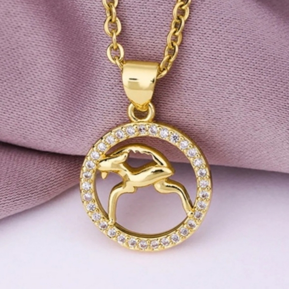 Aries Zodiac Necklace Inlaid Zircon Gold Plated Stainless Steel - Picture 1 of 16